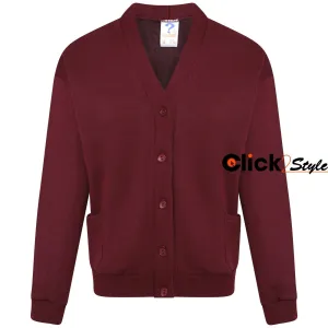 Kids Children Girls Unisex School Uniform Fleece Cardigan Button Closure Front -Wine / Burgundy