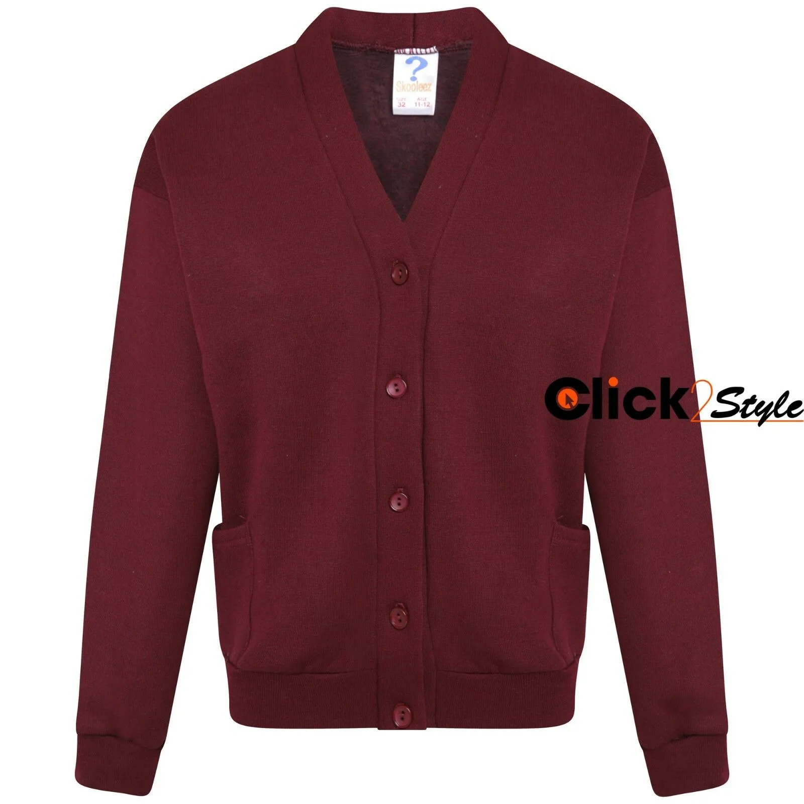 Kids Children Girls Unisex School Uniform Fleece Cardigan Button Closure Front -Wine / Burgundy