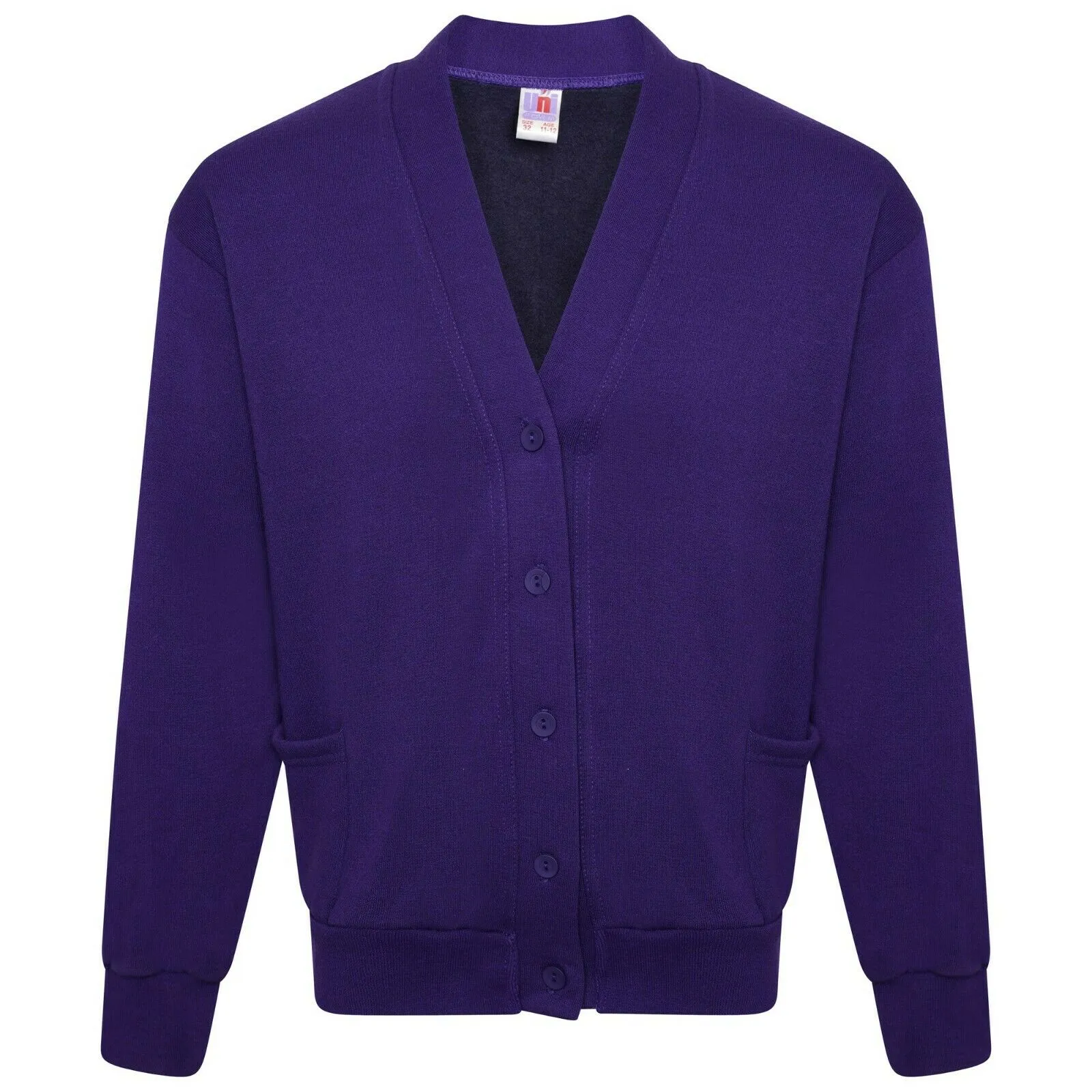 Kids Children Unisex School Uniform Plain Purple Fleece Cardigan