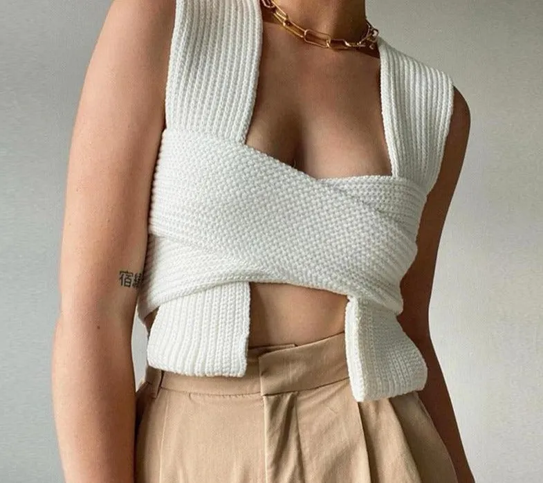 Knitted Sweater Vest | Women's Sexy Top | Pullover Y2K Top | Sleeveless Knitted Short Sweater | Sleeveless Vest Crop Sweater | Winter Vest