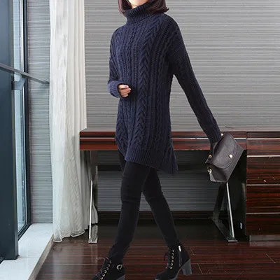 Korean Style Thick Twist Turtleneck Sweater For Women Pullover Midi Burderry Long Sleeve Thick Jumper