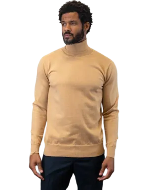 Lavane Men's Camel color Turtleneck Sweaters Light Blend Regular-Fit