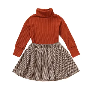 Long Sleeve Plaid Skirt Toddler Set