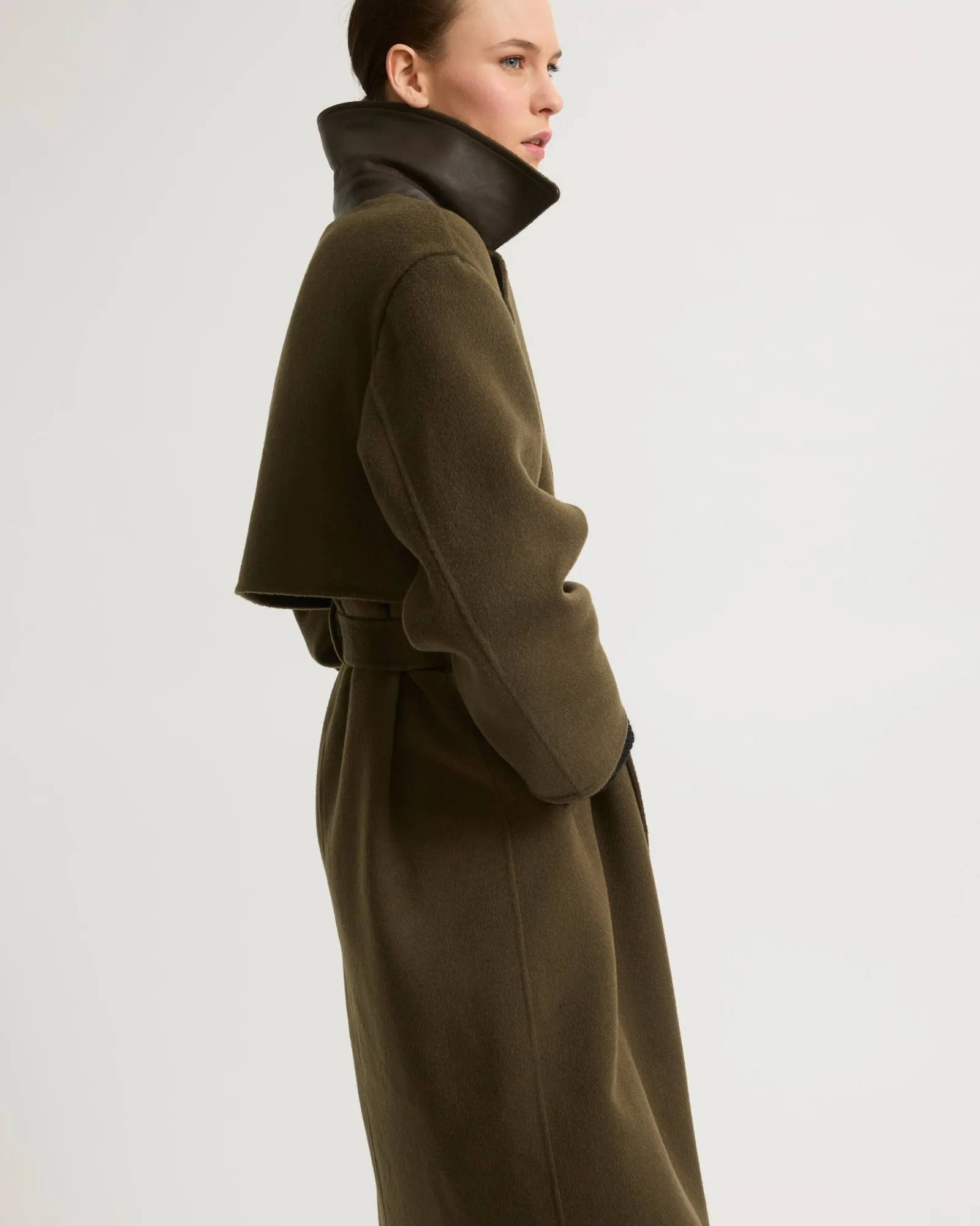 Long wool cashmere-blend trench coat