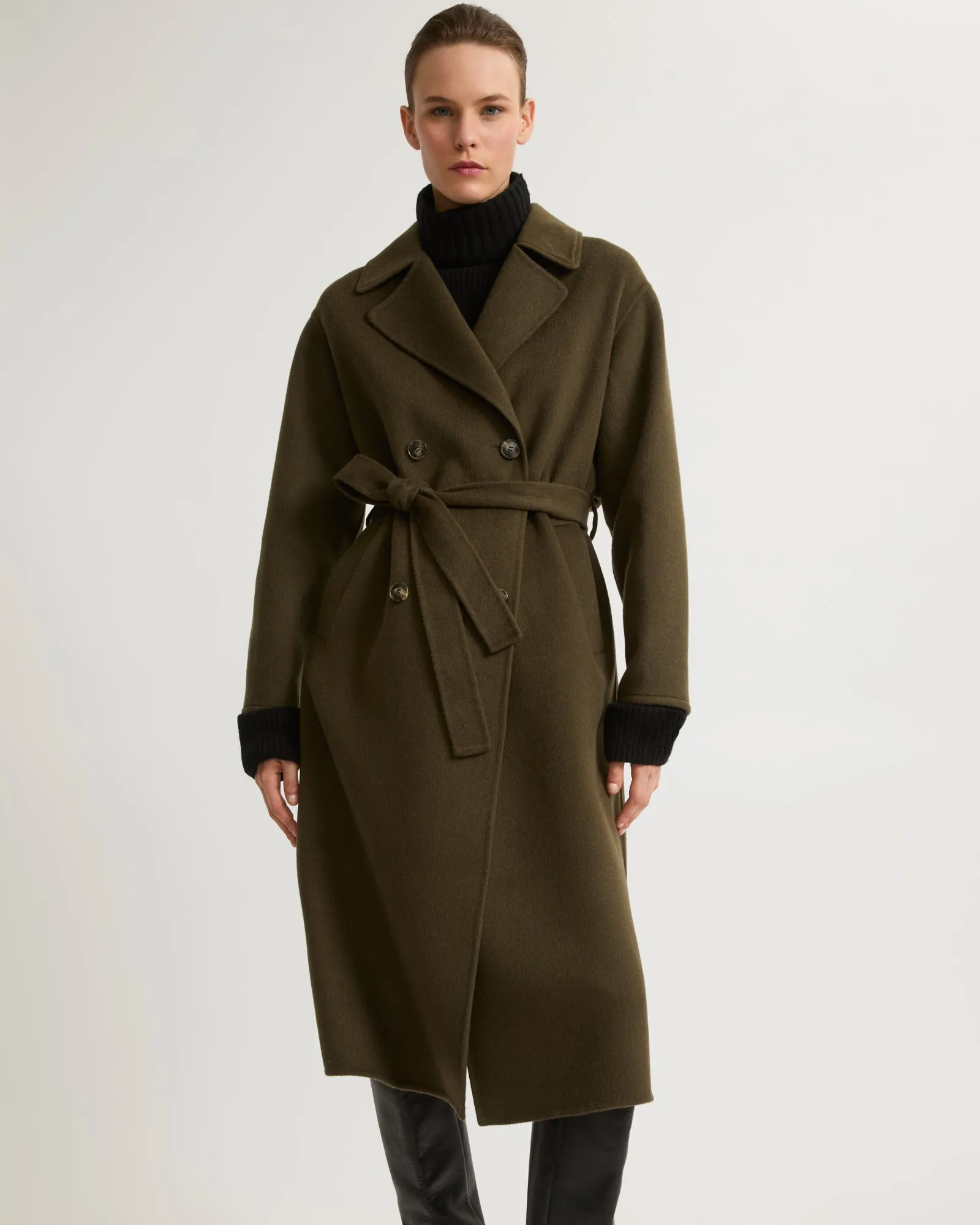 Long wool cashmere-blend trench coat