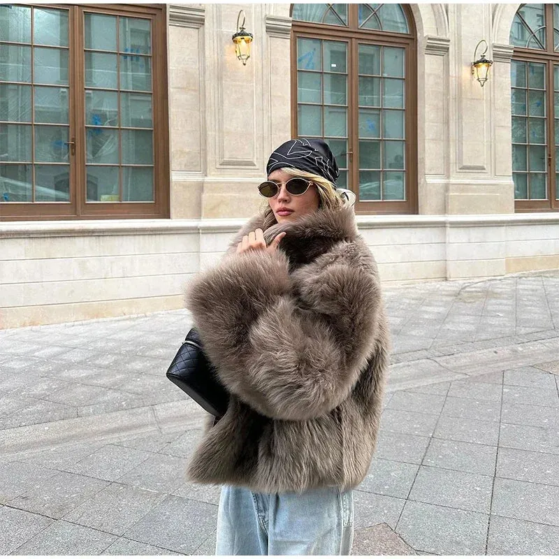 Luxurious fluffy large loose sleeves faux fur coat autumn coat