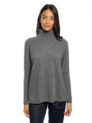 Maglia Poncho Collo Alto In Cashmere Grigio