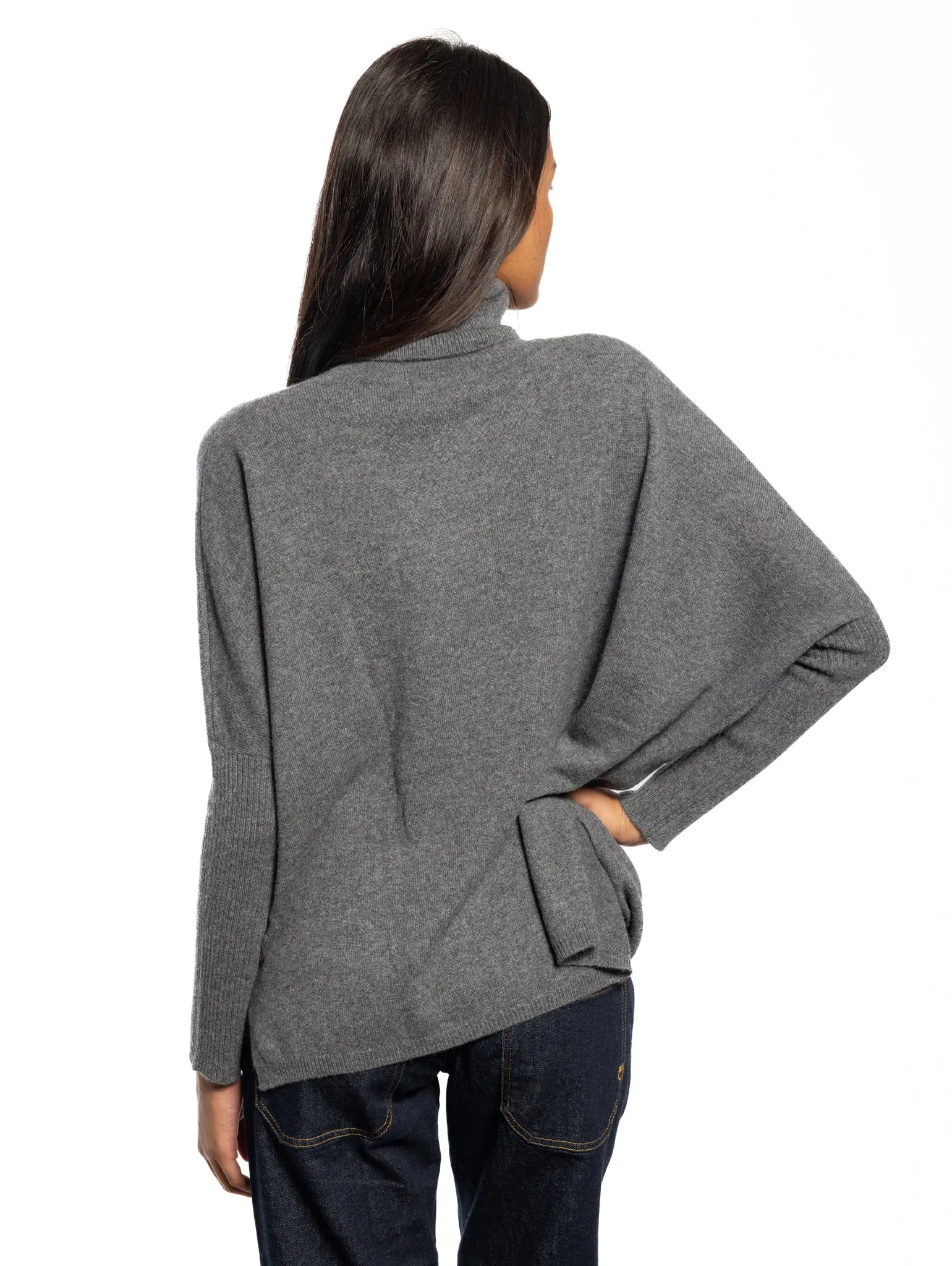 Maglia Poncho Collo Alto In Cashmere Grigio