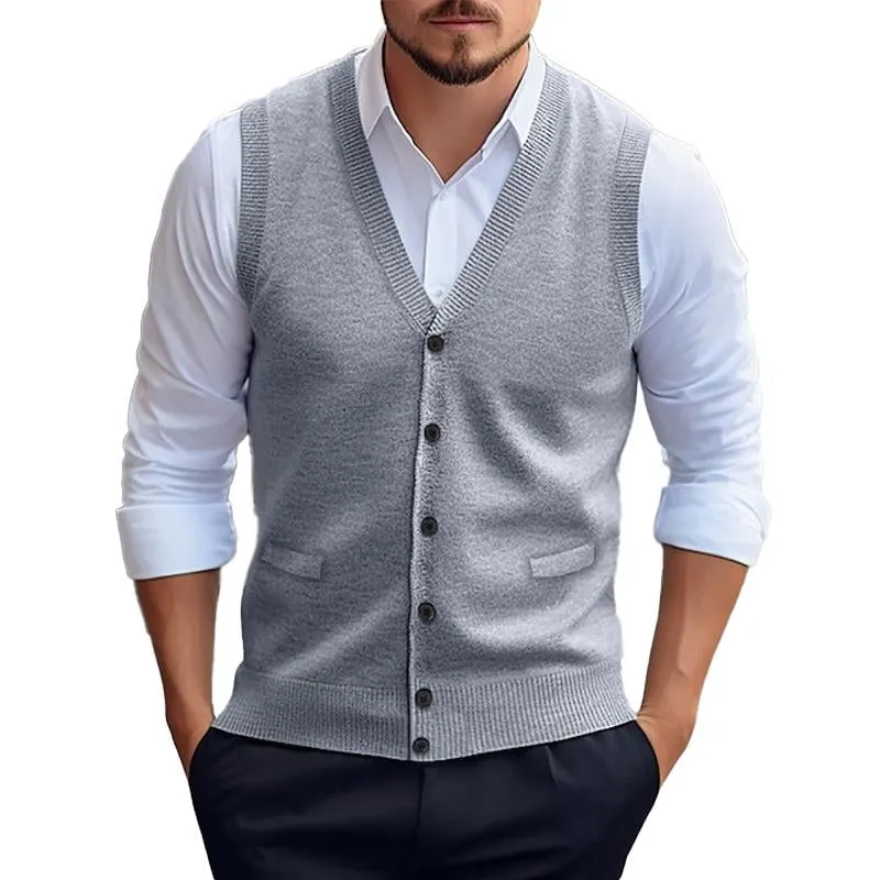 Men's Casual Solid Color Knitted Cardigan Vest 96080419X