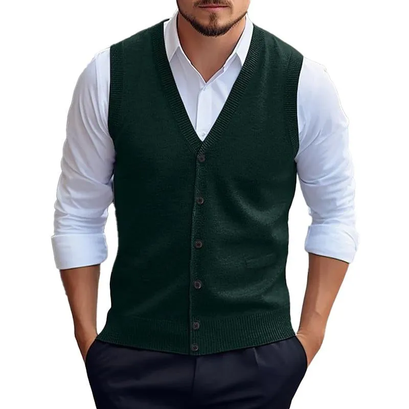 Men's Casual Solid Color Knitted Cardigan Vest 96080419X