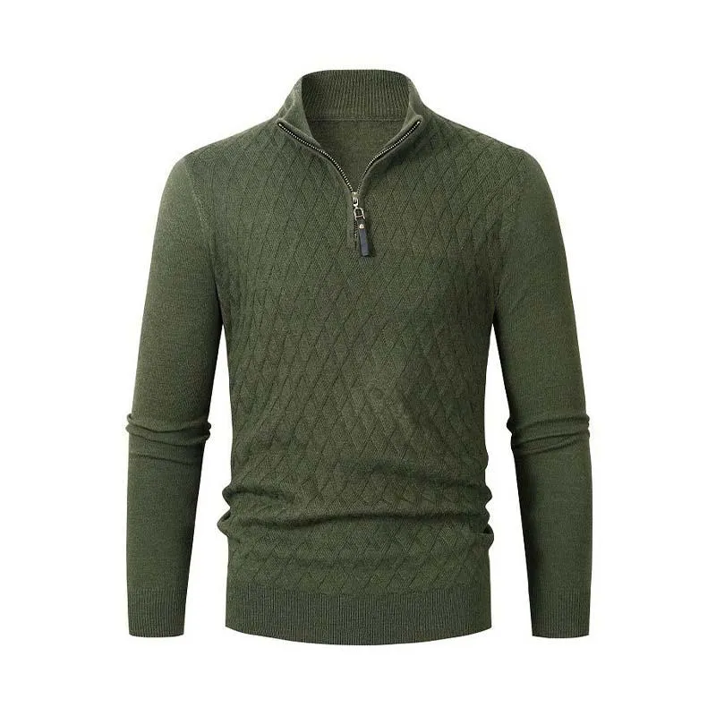 Men's Classic Half Turtleneck Zipper Solid Color Long Sleeve Pullover Sweater 53262587K