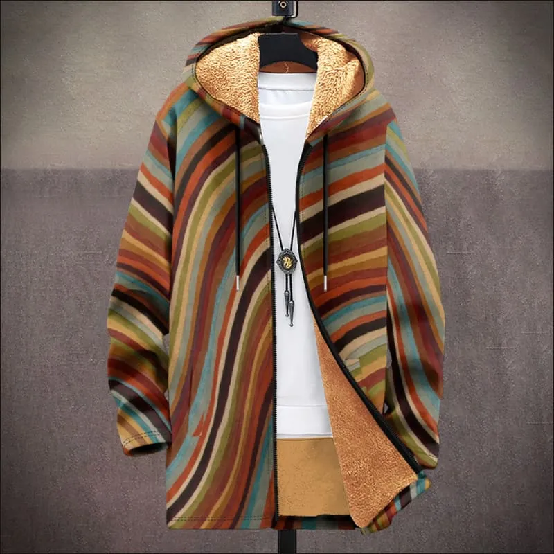 Men's Fleece Lined Hooded Ethnic Print Cardigan Coat