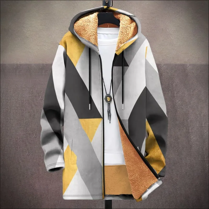 Men's Fleece Lined Hooded Ethnic Print Cardigan Coat