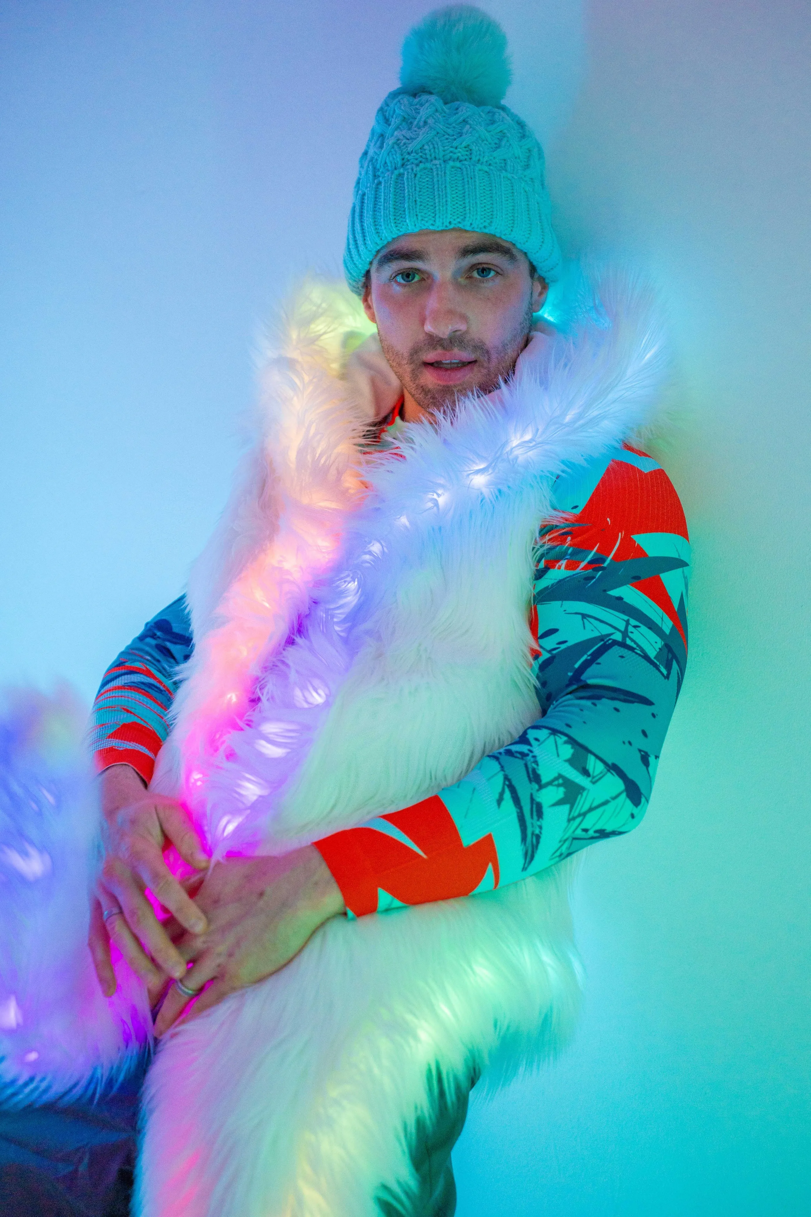 Men's LED Faux Fur Vest in "White"