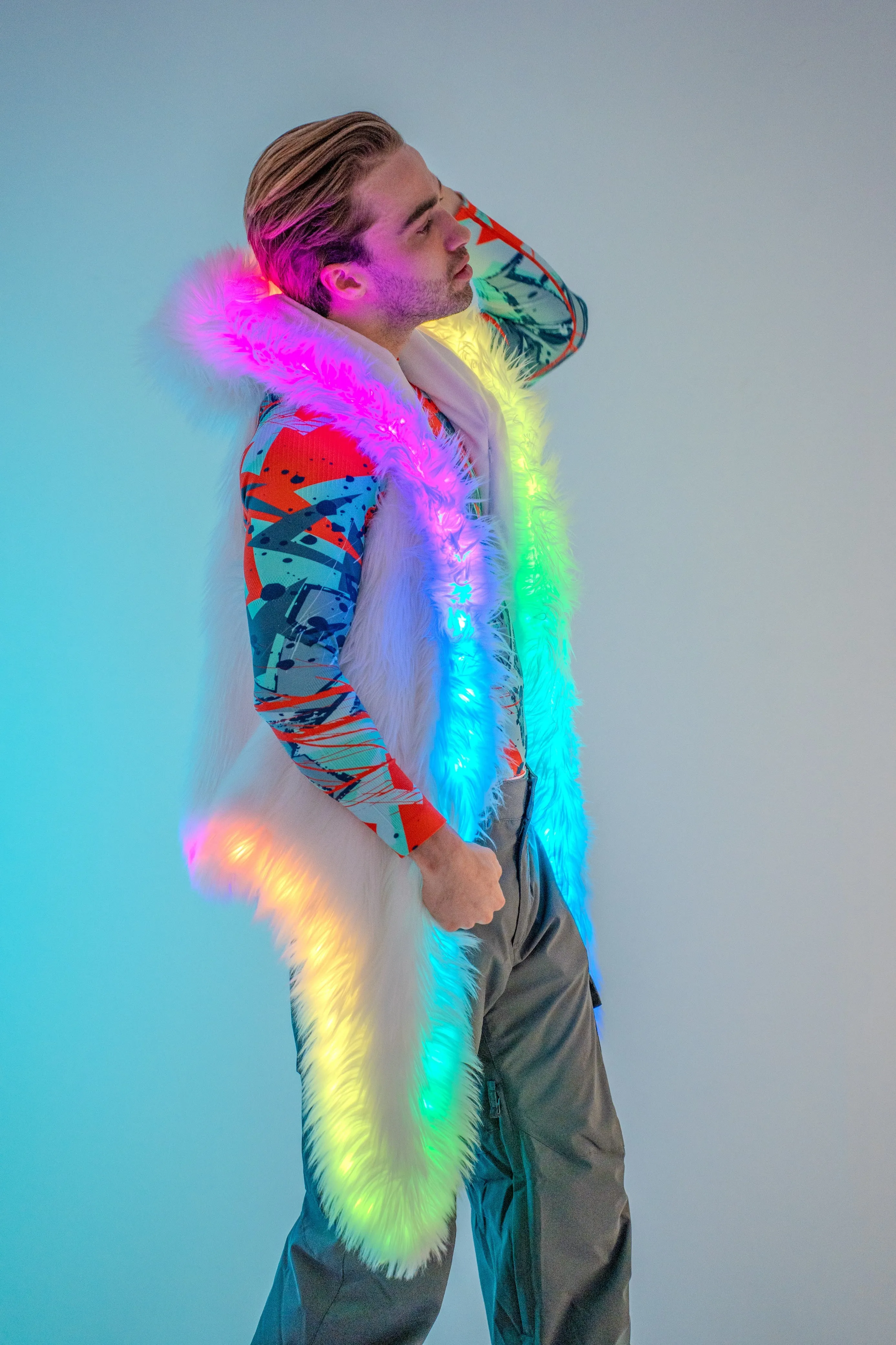 Men's LED Faux Fur Vest in "White"