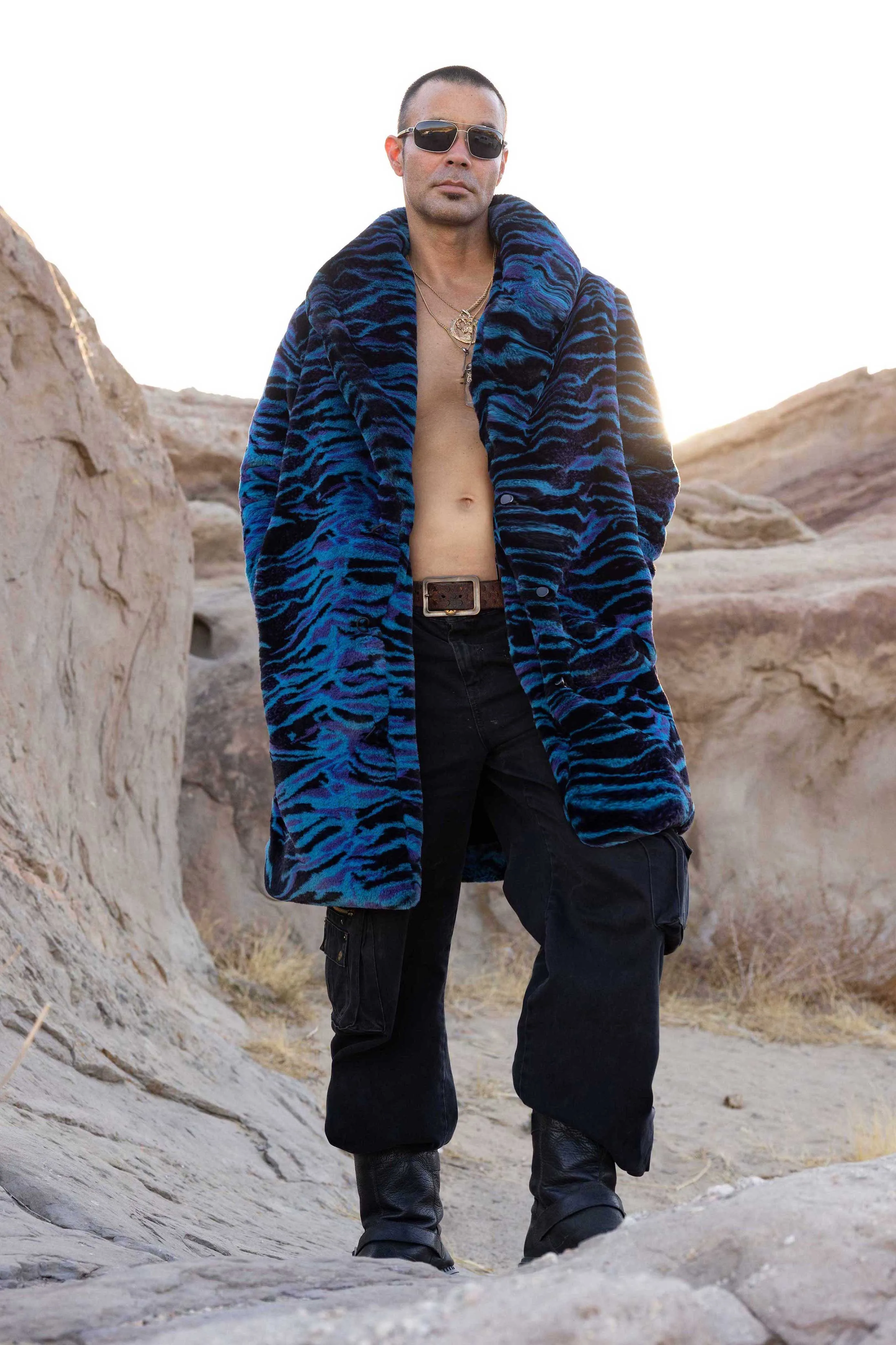 Men's Long Cozy Coat in "Electric Tiger"