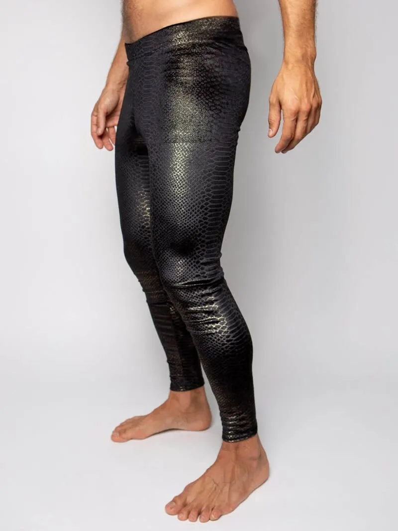 Men's Metallic Leggings | Black Snakeskin