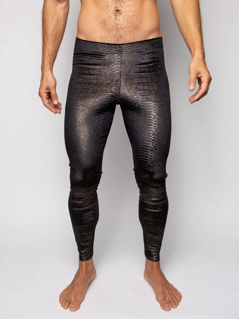 Men's Metallic Leggings | Black Snakeskin