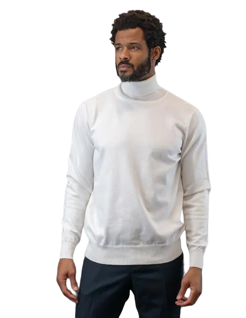 Men's White Turtleneck Long Sleeves Sweaters Light Blend Regular-Fit