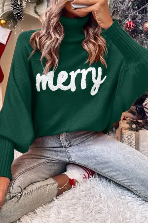 Merry Turtleneck Long Sleeve Christmas Sweater