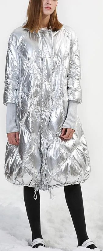 Metallic Puffer Coat with Knit Cuffs