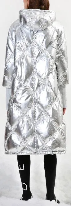 Metallic Puffer Coat with Knit Cuffs