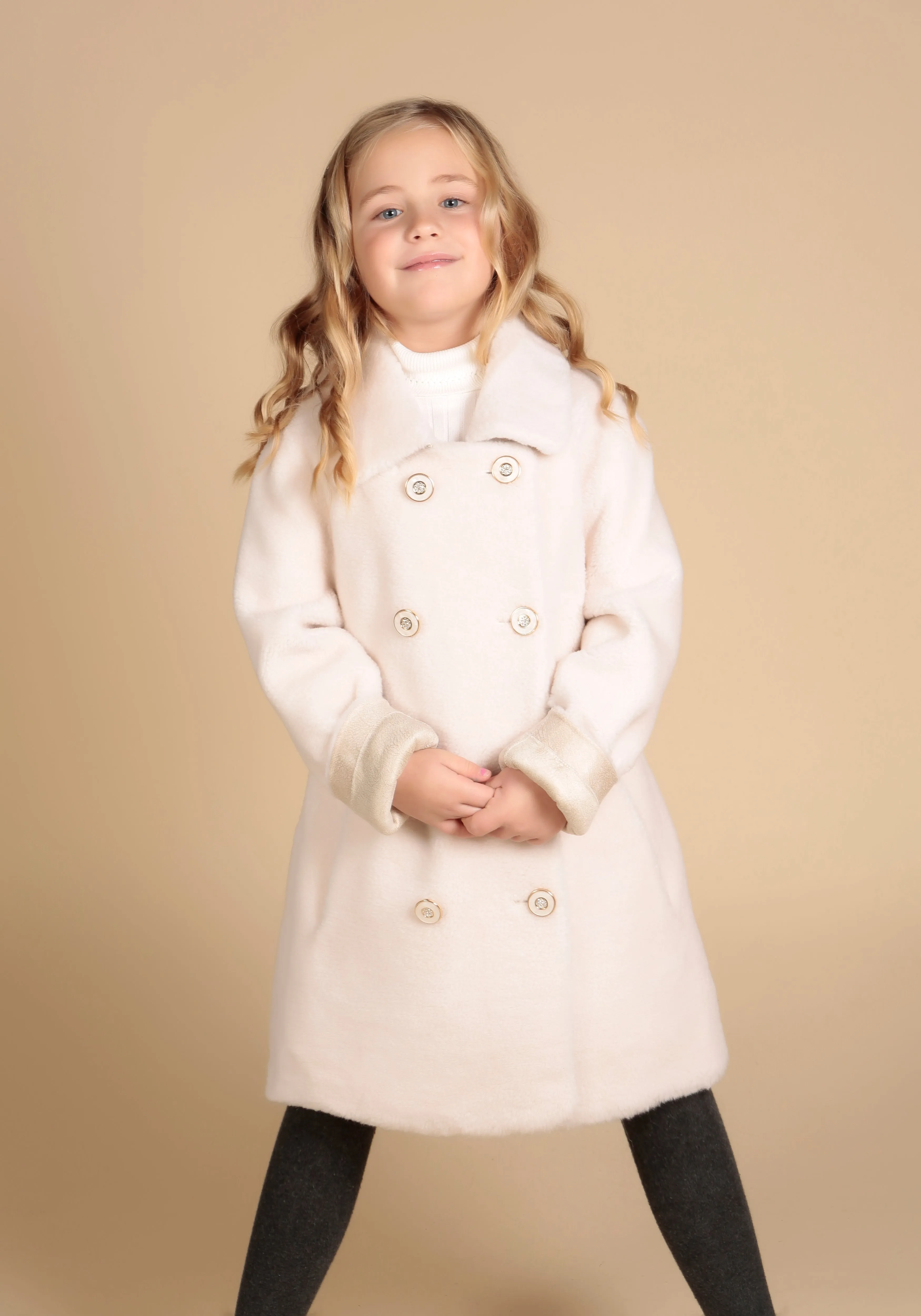 'Mini' 'Loren' Wool Coat in Bianco