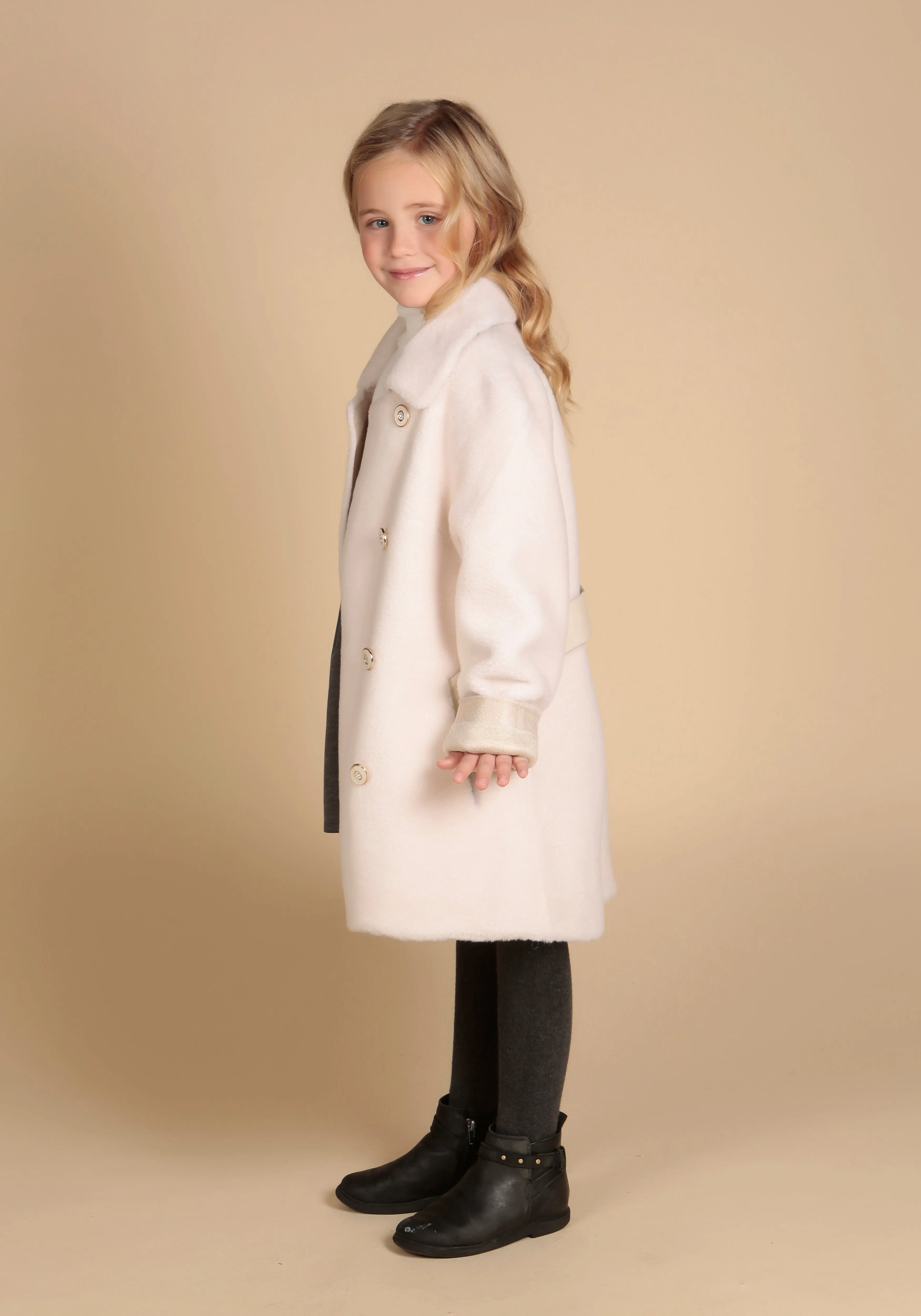 'Mini' 'Loren' Wool Coat in Bianco