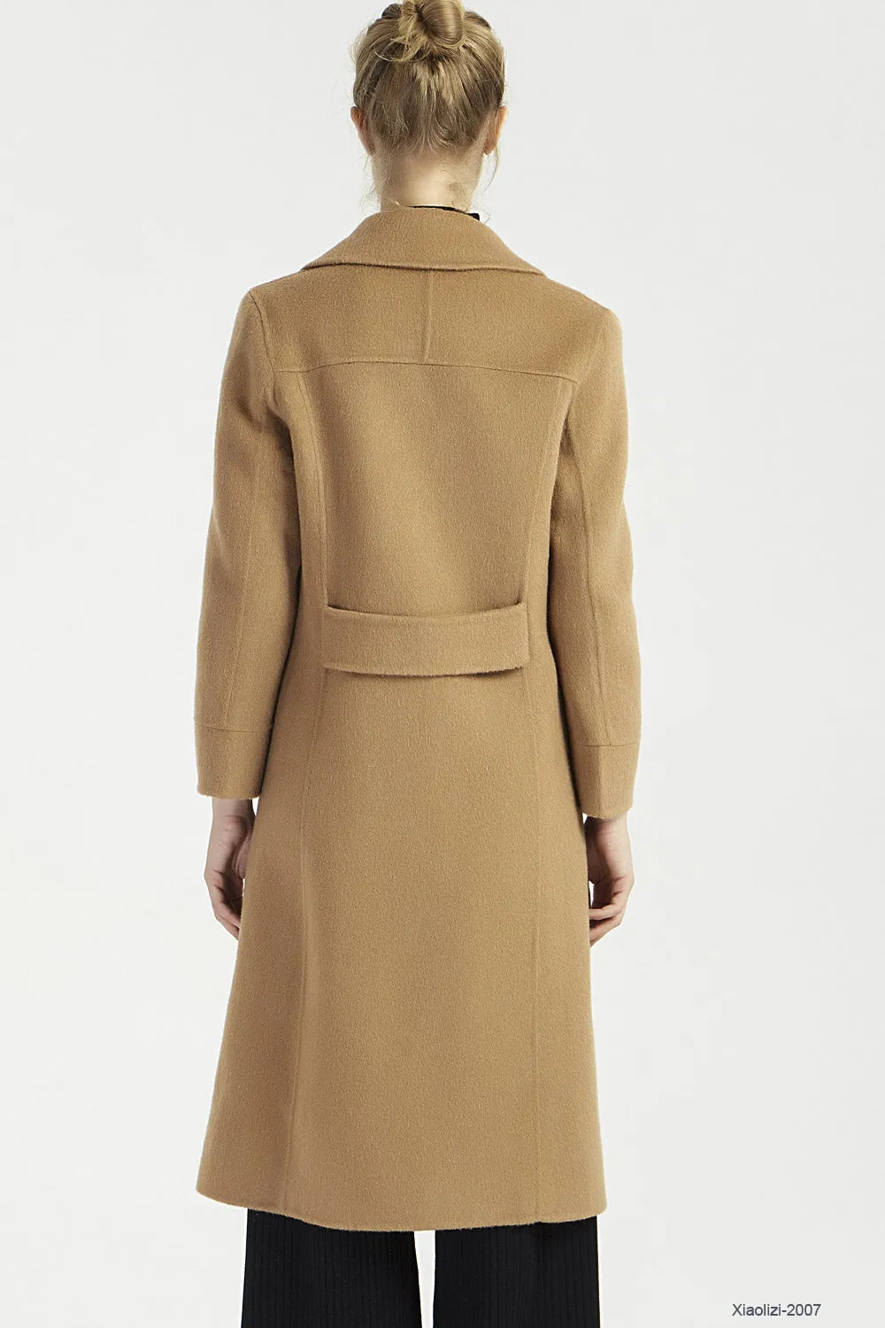 minimalist camel long trench coat with pockets 2007