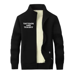 Multicolor Tattoos Are Trashy Stand Collar Zip Fleece Cardigan