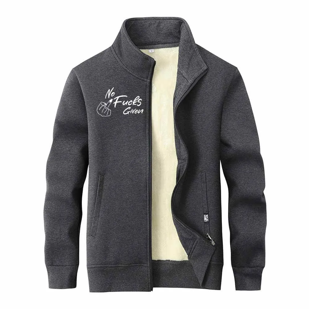 No Fucks Given Stand Collar Zip Fleece Sherpa Cardigan