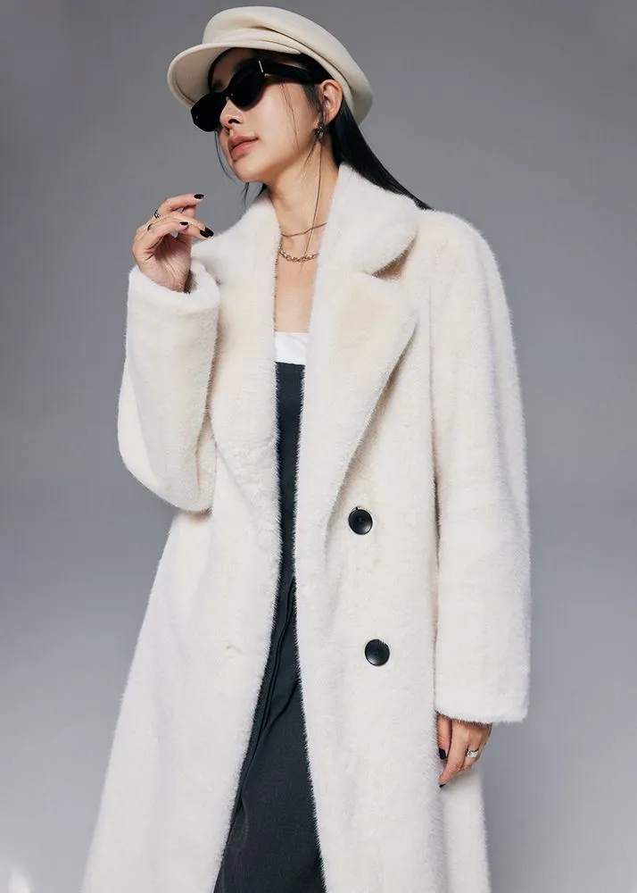 Notched Collar Faux Fur Midi Thick Coat