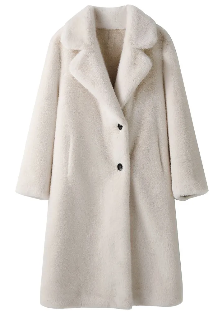 Notched Collar Faux Fur Midi Thick Coat