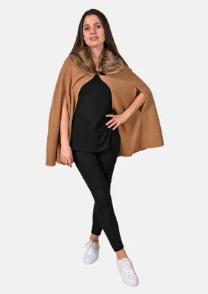 Open Front Faux Fur Collar Cape