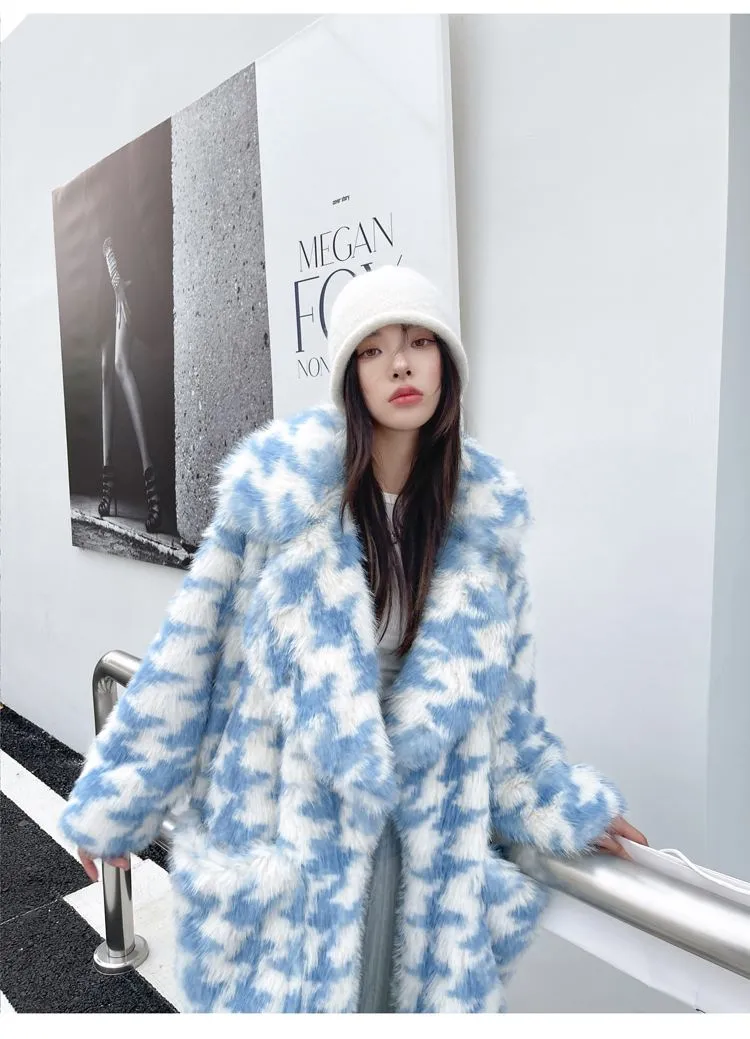 Oversize Houndstooth Fur Coat