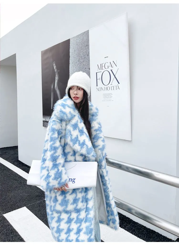 Oversize Houndstooth Fur Coat