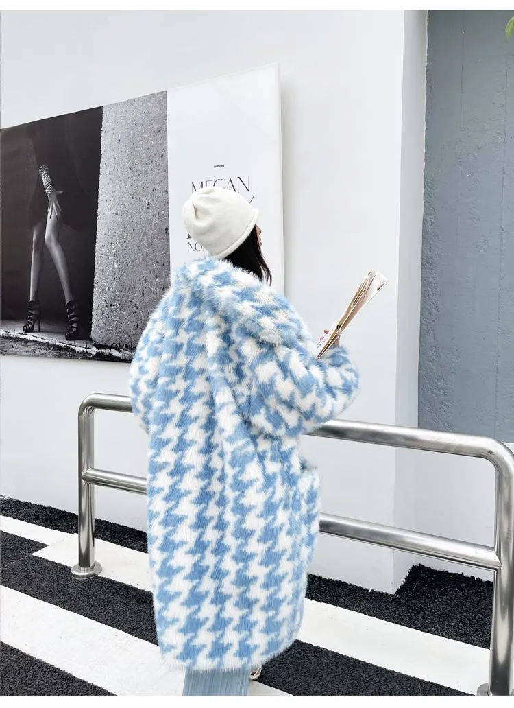 Oversize Houndstooth Fur Coat