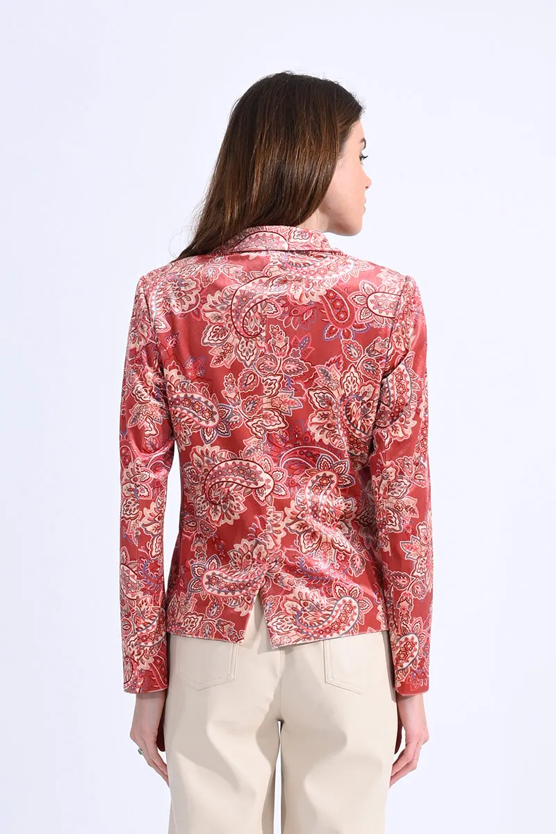 Paisley Velvet Blazer in Terracotta