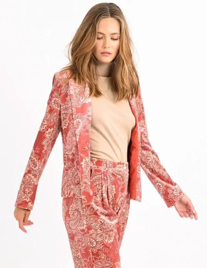 Paisley Velvet Blazer in Terracotta