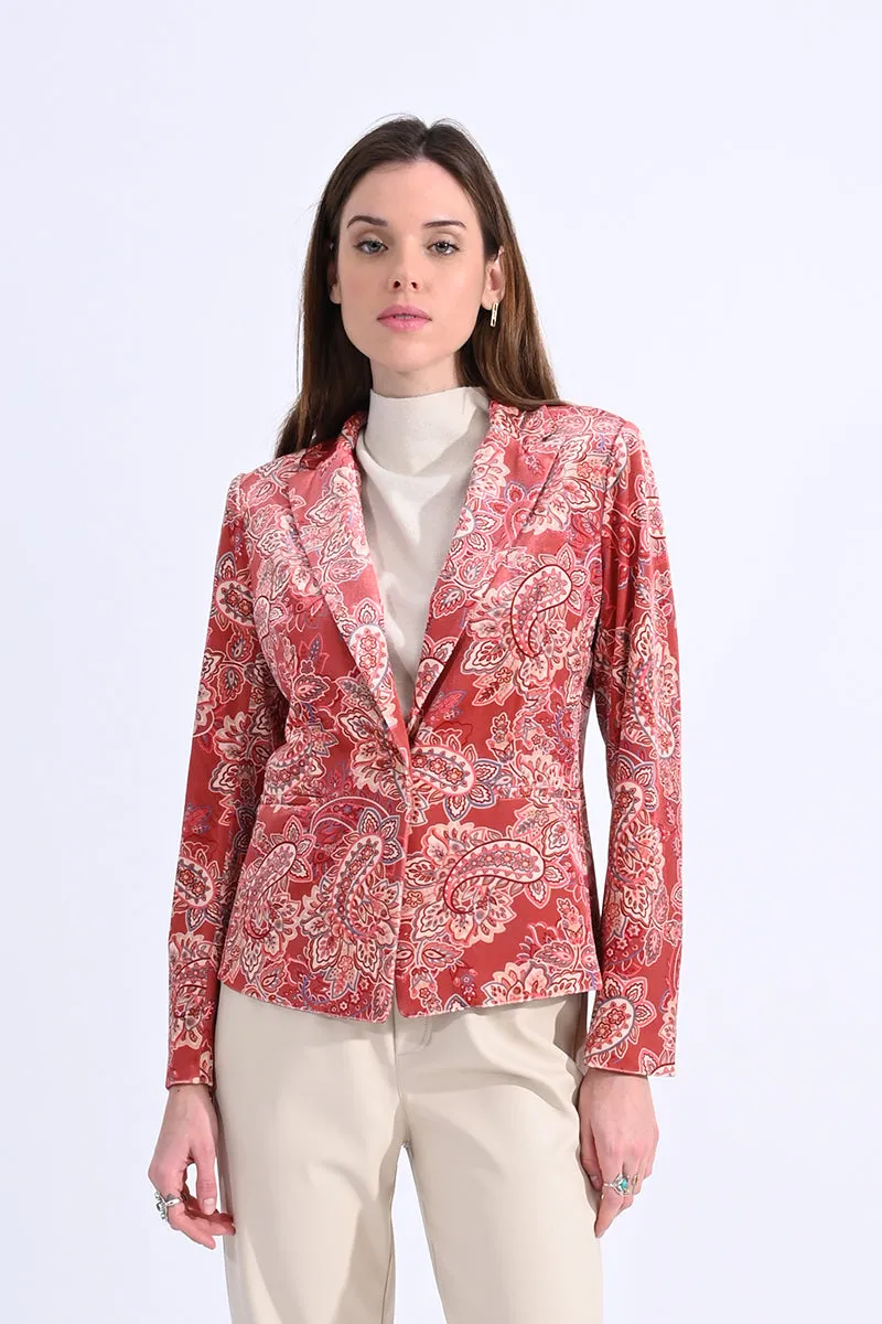 Paisley Velvet Blazer in Terracotta