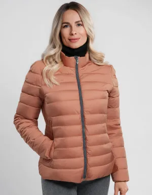 Peach Quilted Zip-Up Puffer Jacket