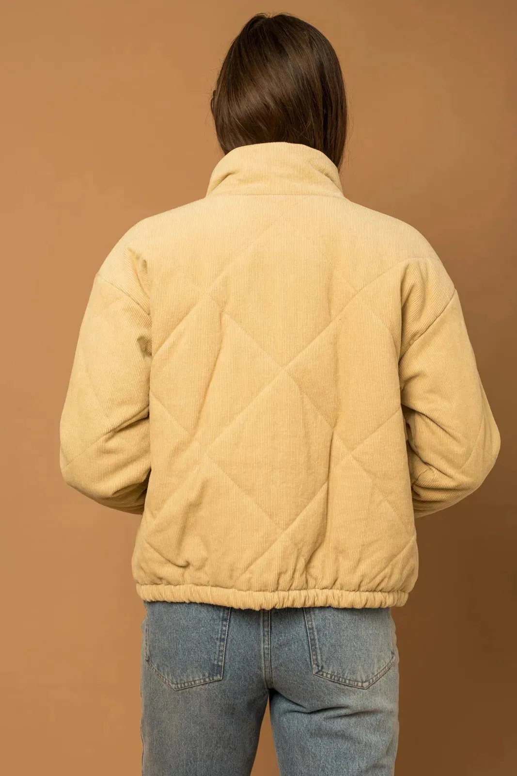 Quilted Corduroy Side Pocket Puff Jacket