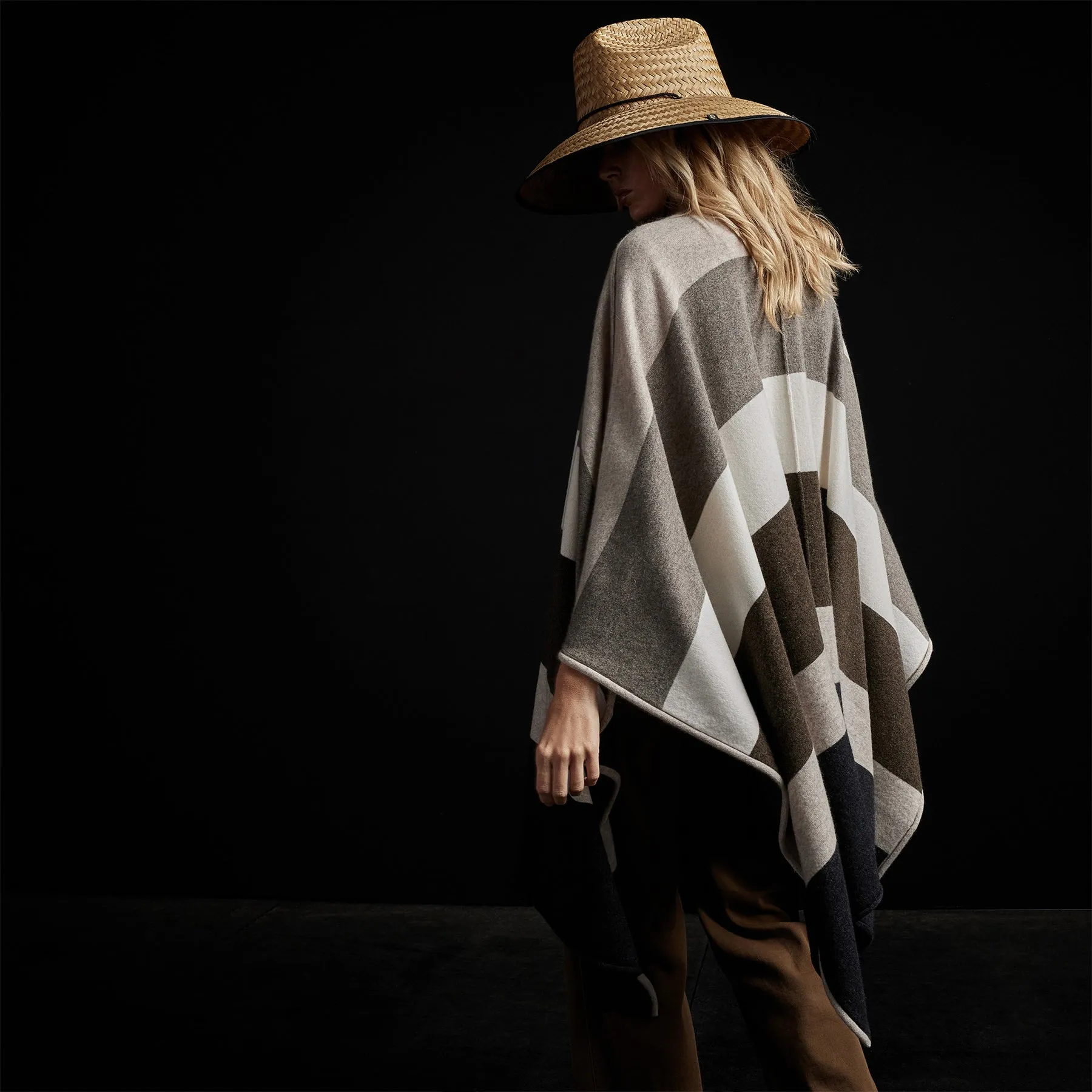 Recycled Cashmere Multi Striped Poncho - Beige Mix