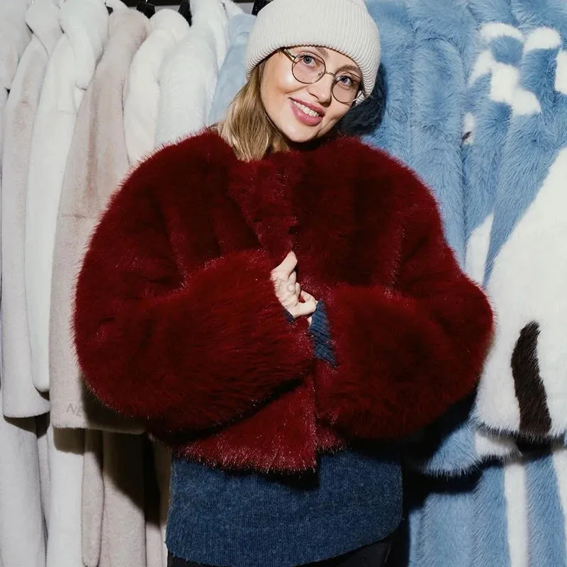 Red Faux fur Fluffy Coat