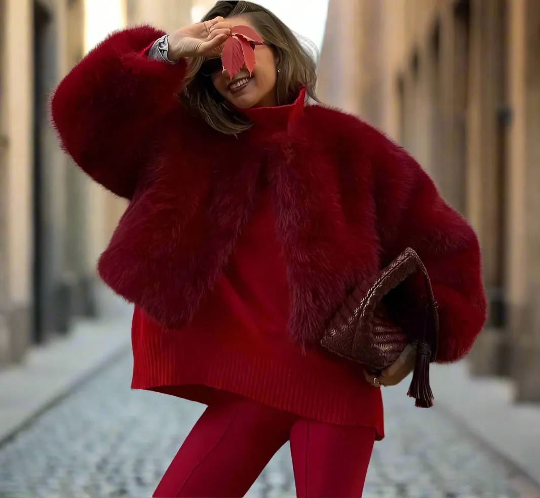 Red Faux fur Fluffy Coat