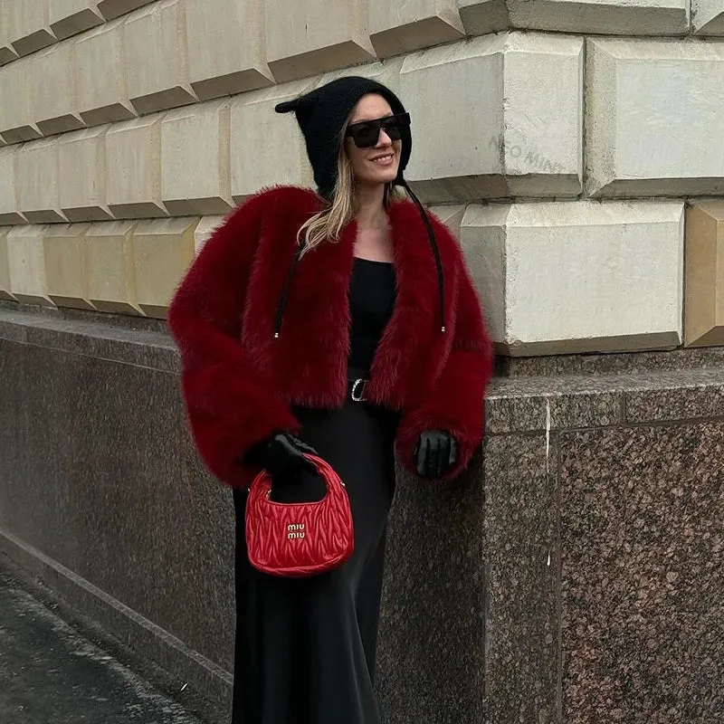 Red Faux fur Fluffy Coat