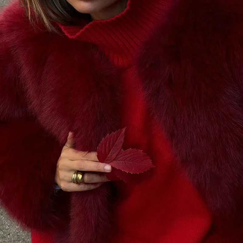 Red Faux fur Fluffy Coat