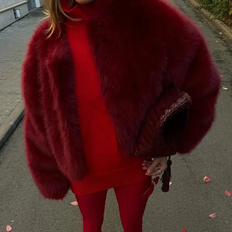 Red Faux fur Fluffy Coat