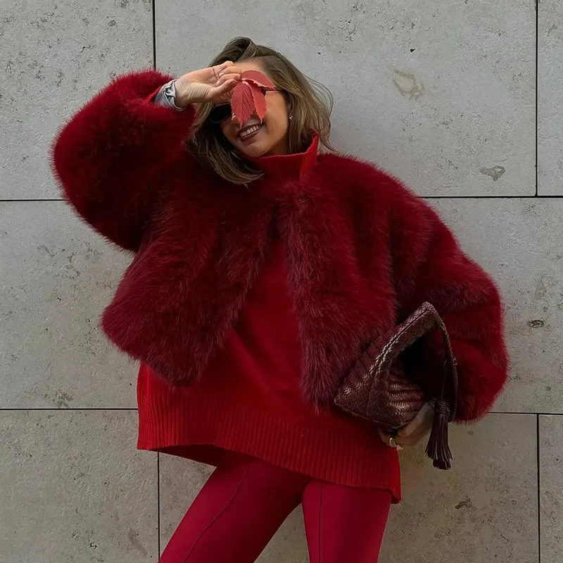 Red Faux fur Fluffy Coat