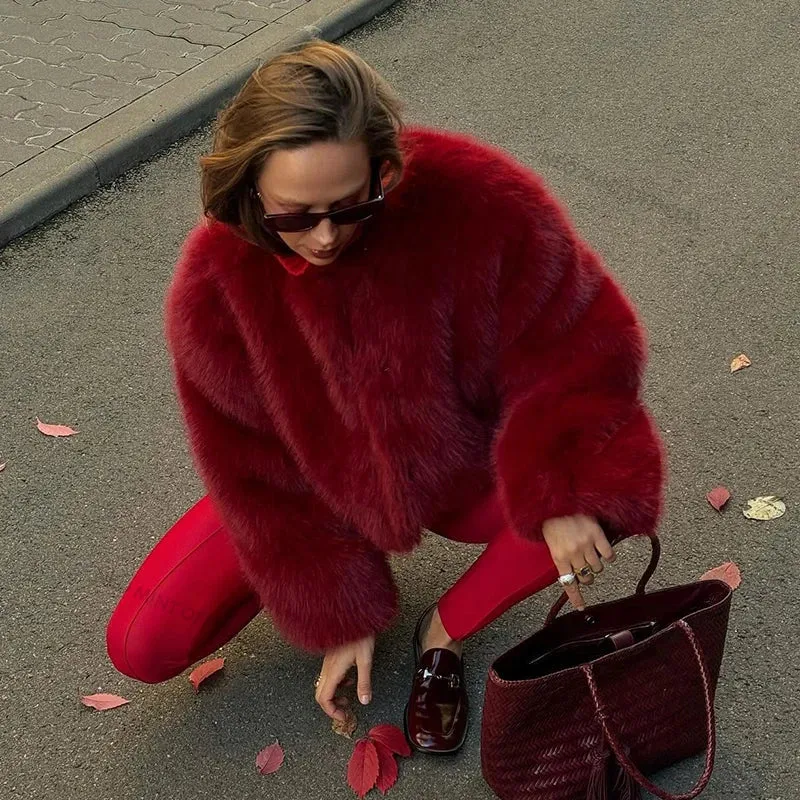 Red Faux fur Fluffy Coat